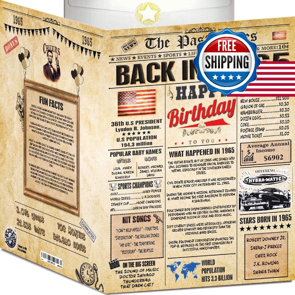 61st Birthday Card - Back In 1965 Newspaper - For Men & Women - Happy Birthday